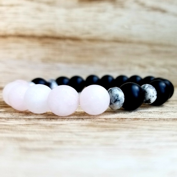 Onyx & Rose Quartz Gemstone Bracelet - Picture 3 of 8
